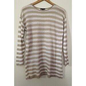 Eileen Fisher Tunic Top M Organic Linen Cotton Open Knit Coastal Neutral Stripe